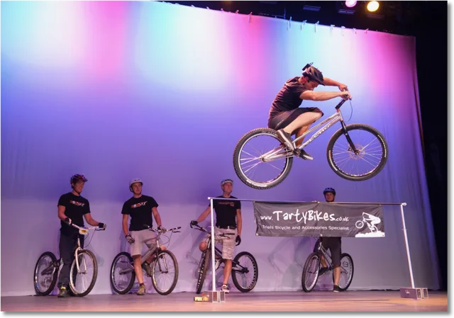 3SIXTY bicycle stunt display on an indoor event stage