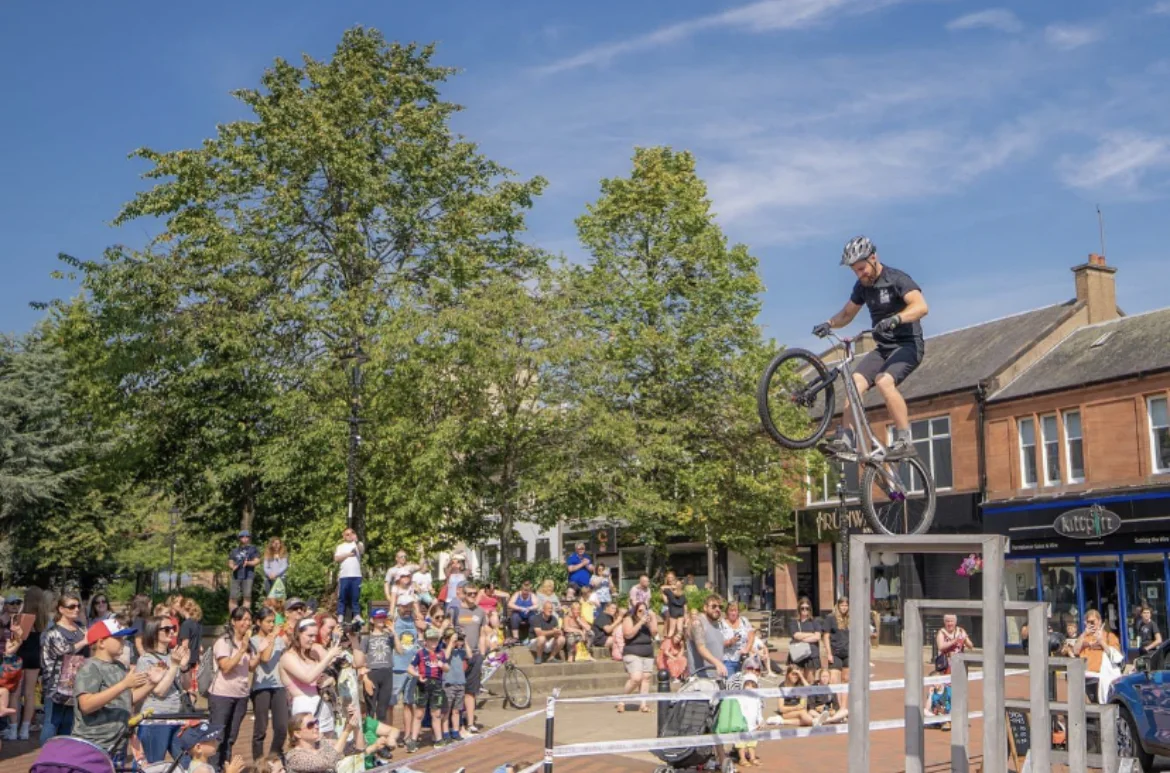 3SIXTY rider performing in a town centre in front of spectators